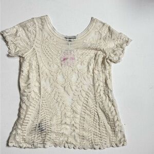Knapp Studio Ivory Embroidered Lace Short Sleeve Top Size Large